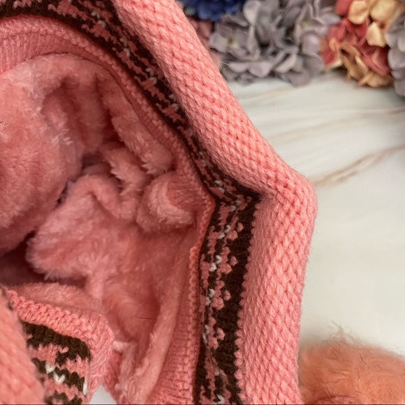 Chic Pink Fleece Lined Beanie with Fur Pom Poms & Fingerless Gloves - Picture 13 of 16